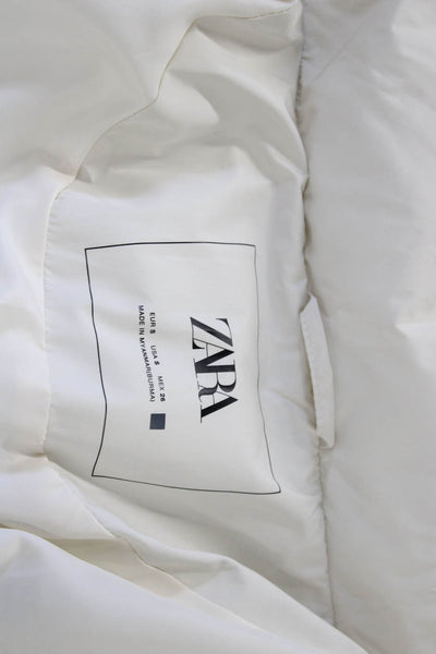Zara Women Puffer Quilted White Jacket High Neck Drawstring Size S
