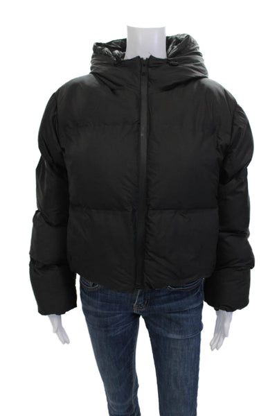 Zara Women Puffer Jacket Black High Neck Long Sleeve Zip Polyester Size M