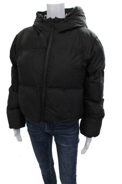 Zara Women Puffer Jacket Black High Neck Long Sleeve Zip Polyester Size M