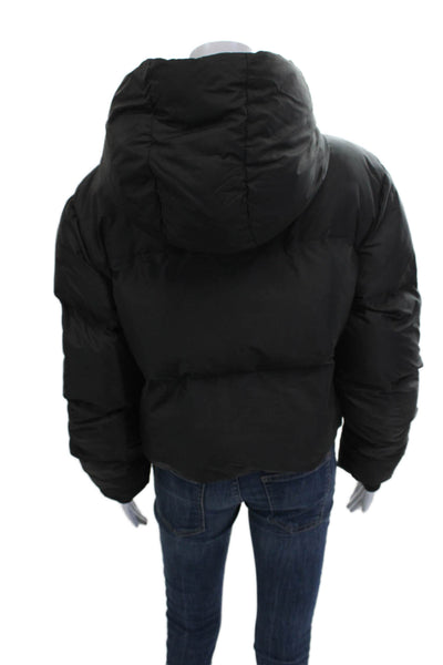 Zara Women Puffer Jacket Black High Neck Long Sleeve Zip Polyester Size M