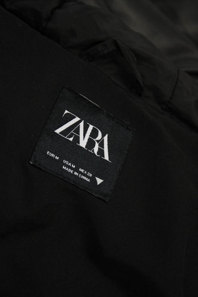 Zara Women Puffer Jacket Black High Neck Long Sleeve Zip Polyester Size M