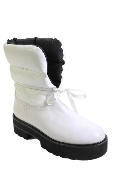 Stuart Weitzman Womens Leather Lace Up Padded Puffer Ankle Boots White Size 8.5