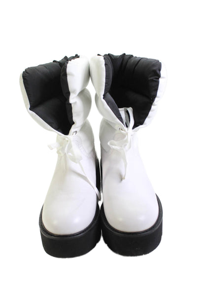 Stuart Weitzman Womens Leather Lace Up Padded Puffer Ankle Boots White Size 8.5