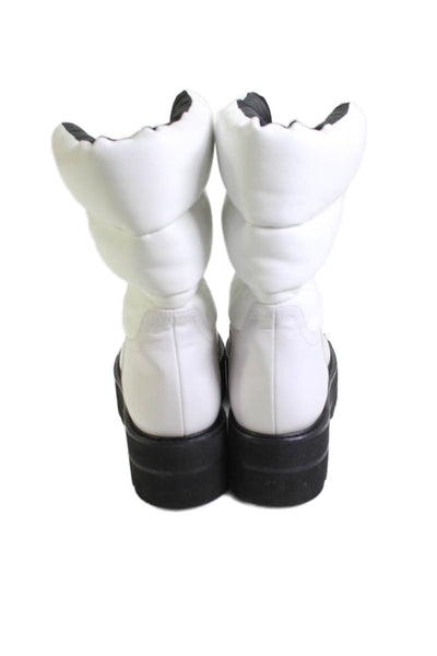 Stuart Weitzman Womens Leather Lace Up Padded Puffer Ankle Boots White Size 8.5