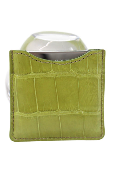 Tardini Womens Genuine American Alligator Beauty Compact Mirror Case Green