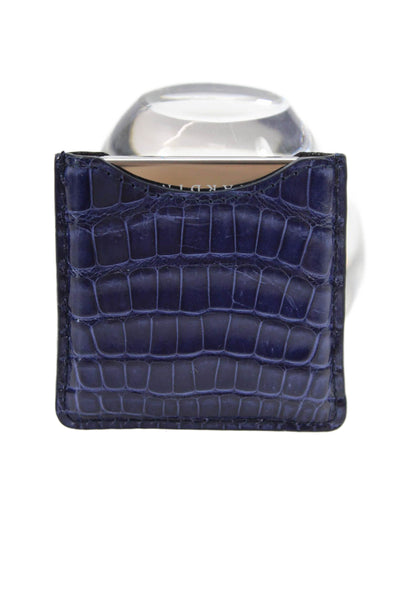 Tardini Womens Genuine American Alligator Beauty Compact Mirror Case Navy Blue