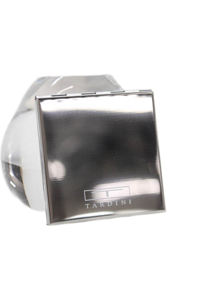 Tardini Womens Genuine American Alligator Beauty Compact Mirror Case Navy Blue