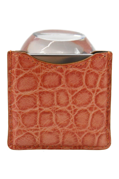 Tardini Womens Genuine American Alligator Beauty Compact Mirror Case Orange