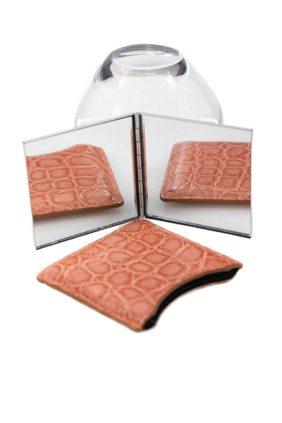 Tardini Womens Genuine American Alligator Beauty Compact Mirror Case Orange