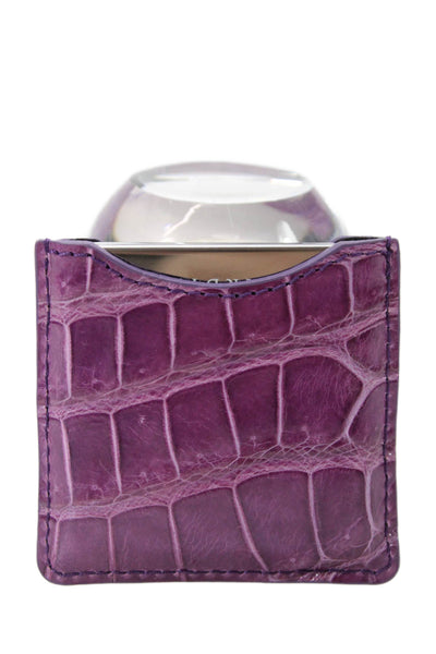 Tardini Womens Genuine American Alligator Beauty Compact Mirror Case Purple
