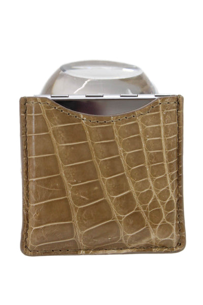 Tardini Womens Genuine American Alligator Beauty Compact Mirror Case Taupe Brown