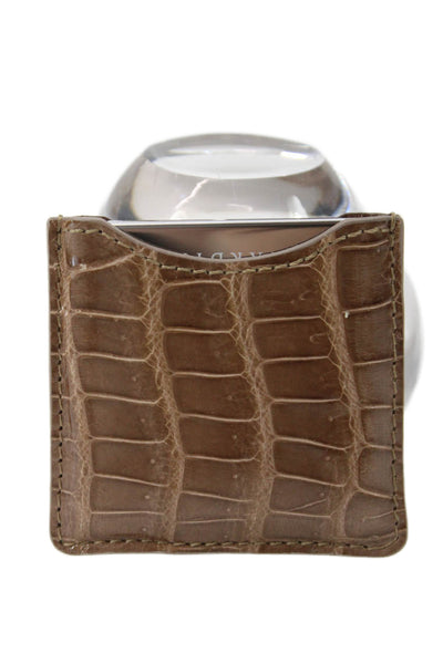Tardini Womens Genuine American Alligator Beauty Compact Mirror Case Brown