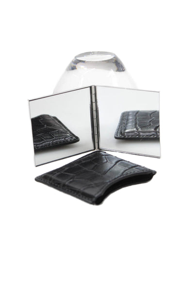 Tardini Womens Genuine American Alligator Beauty Compact Mirror Case Matte Black