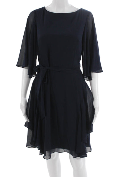 Lauren Ralph Lauren Womens A-Line Blue Boat Neck Knee Length Dress Zip Size 4