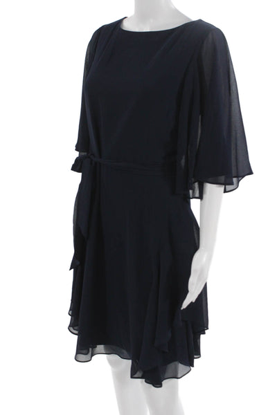 Lauren Ralph Lauren Womens A-Line Blue Boat Neck Knee Length Dress Zip Size 4