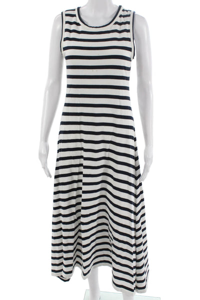 J Crew Womens Maxi Dress Black Striped Cotton Sleeveless Pullover Size PS