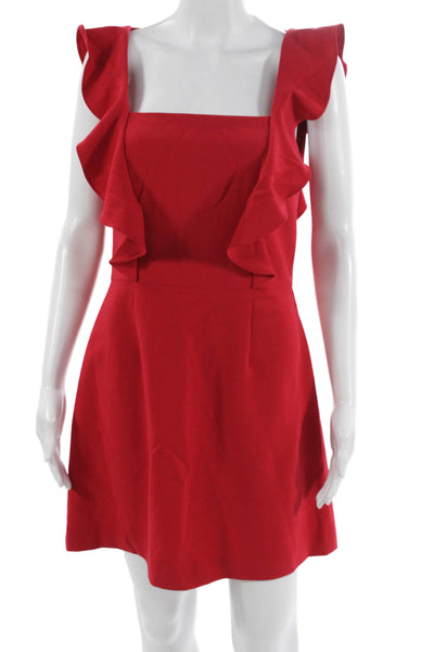 French Connection Womens Red Fit & Flare Dress Square Neck Sleeveless Size 8