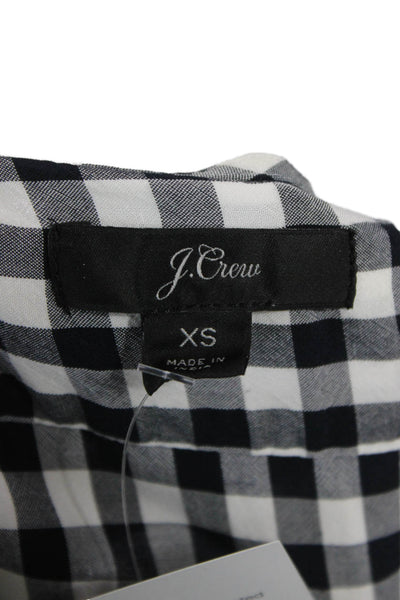 J Crew Womens Wrap Dress Black Gingham Viscose Short Sleeve Tie Midi Size XS