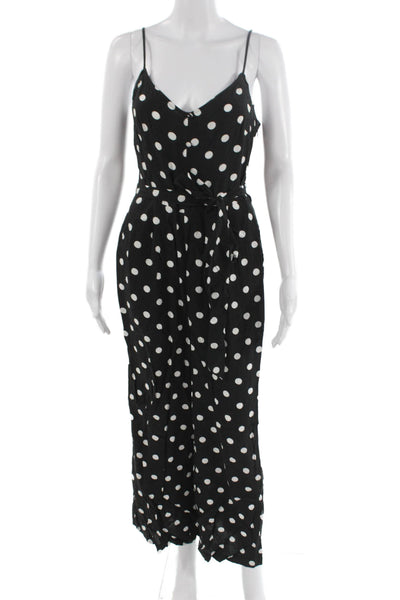 J Crew Women Jumpsuit Black Polka Dot V-Neck Sleeveless Tie Waist Size 2