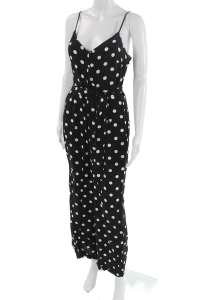 J Crew Women Jumpsuit Black Polka Dot V-Neck Sleeveless Tie Waist Size 2