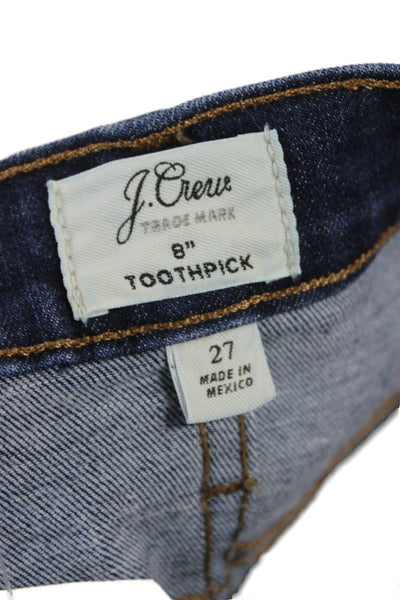 J Crew Womens Skinny Jeans Blue Button Mid Rise Cotton Blend Size 27