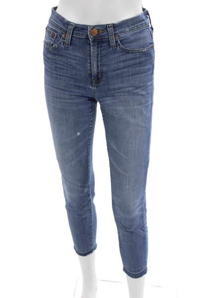 J Crew Womens Cropped High Rise Blue Cotton Blend Jeans Button Fly Size 26