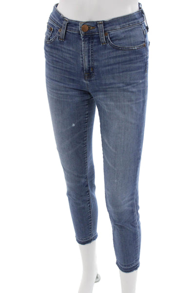 J Crew Womens Cropped High Rise Blue Cotton Blend Jeans Button Fly Size 26
