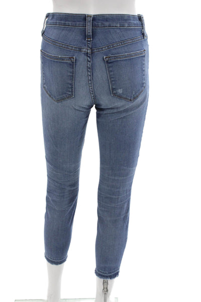 J Crew Womens Cropped High Rise Blue Cotton Blend Jeans Button Fly Size 26