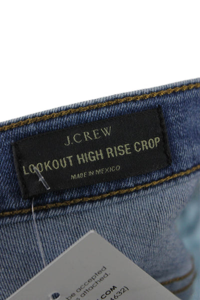 J Crew Womens Cropped High Rise Blue Cotton Blend Jeans Button Fly Size 26