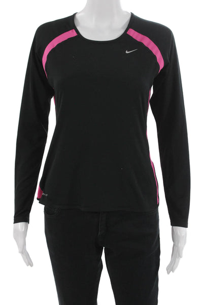 Nike Women Pullover Tee Black Colorblock Roundneck Long Sleeve Size M