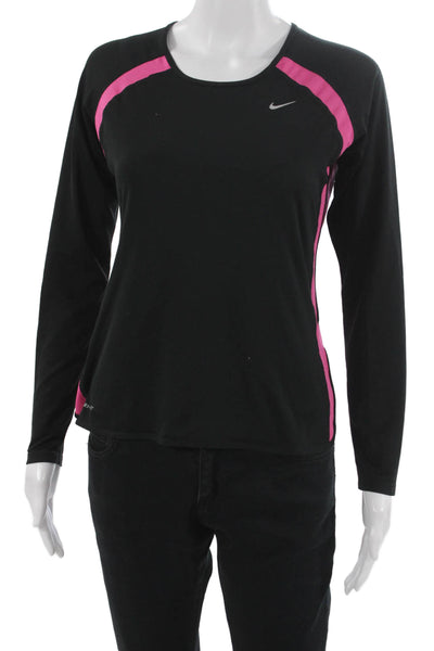 Nike Women Pullover Tee Black Colorblock Roundneck Long Sleeve Size M