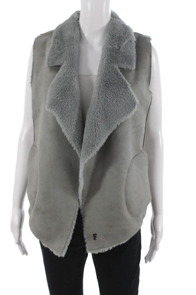 French Connection Women Gray Sleeveless Polyester PU Coated Open Vest Size 4