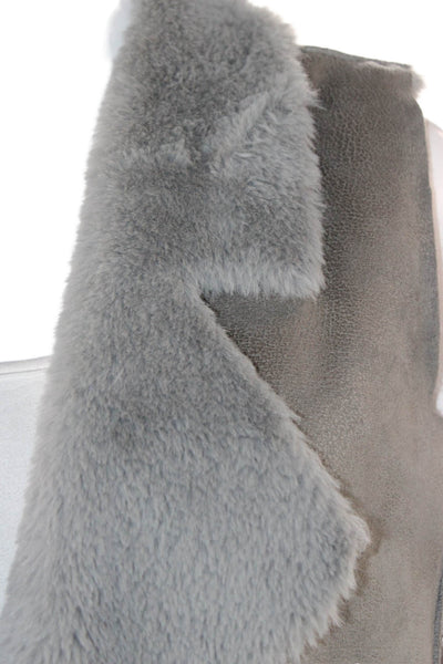 French Connection Women Gray Sleeveless Polyester PU Coated Open Vest Size 4