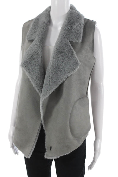 French Connection Women Gray Sleeveless Polyester PU Coated Open Vest Size 4