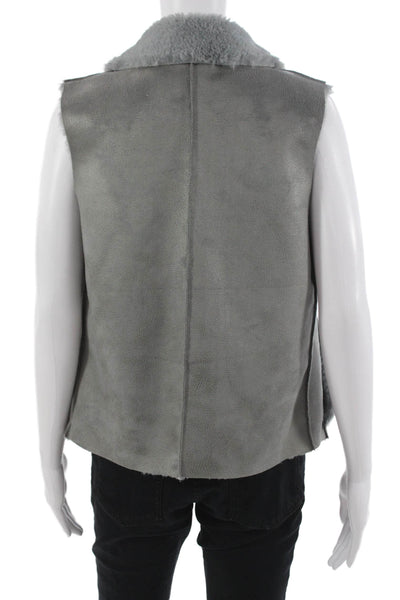 French Connection Women Gray Sleeveless Polyester PU Coated Open Vest Size 4