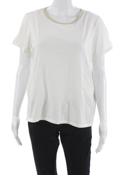 Bombas Women Basic White Cotton Crew Neck Short Sleeve T-Shirt Size L