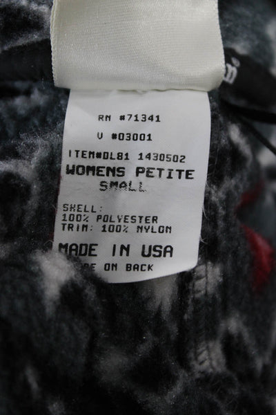 LL Bean Women Petite Gray Geometric Polyester Basic Zip Jacket Long Sleeve Size