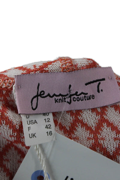 Jennifer Tyler Womens Viscose Collar Argyle Cardigan Long Sleeve Orange Size 12