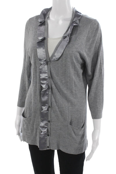 T Tahari Women Gray V Neck Viscose Rayon Cardigan 3/4 Sleeve Solid Size XS