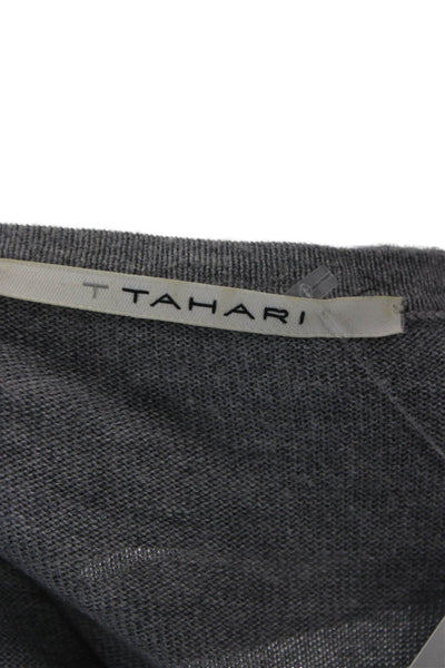T Tahari Women Gray V Neck Viscose Rayon Cardigan 3/4 Sleeve Solid Size XS