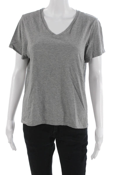 Bombas Womens Gray V-Neck Basic Cotton Short Sleeve T-Shirt Size L