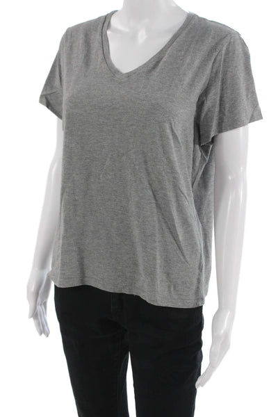 Bombas Womens Gray V-Neck Basic Cotton Short Sleeve T-Shirt Size L