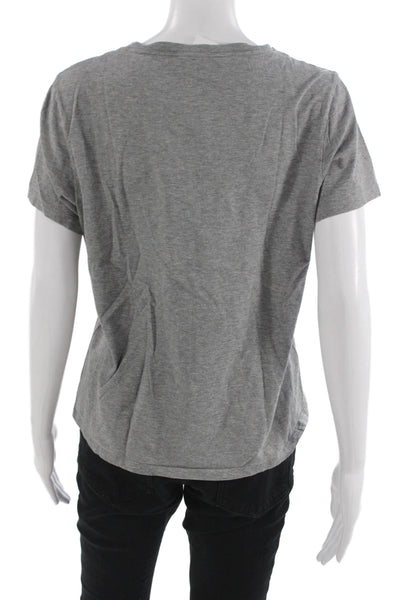 Bombas Womens Gray V-Neck Basic Cotton Short Sleeve T-Shirt Size L
