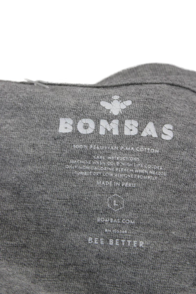 Bombas Womens Gray V-Neck Basic Cotton Short Sleeve T-Shirt Size L