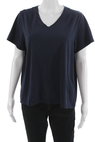 Bombas Womens Basic V Neck Pima Cotton Short Sleeve T-Shirt Blue Size L