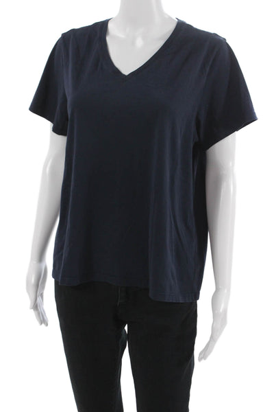 Bombas Womens Basic V Neck Pima Cotton Short Sleeve T-Shirt Blue Size L