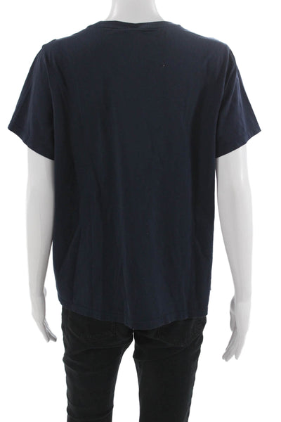 Bombas Womens Basic V Neck Pima Cotton Short Sleeve T-Shirt Blue Size L