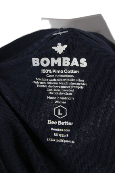 Bombas Womens Basic V Neck Pima Cotton Short Sleeve T-Shirt Blue Size L