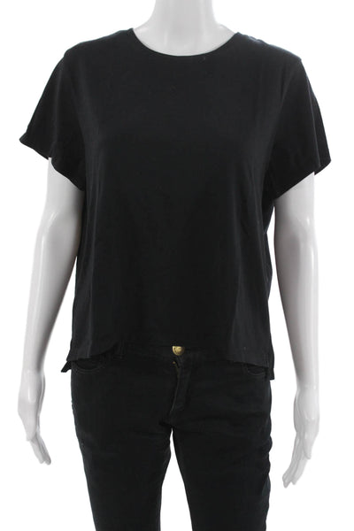 Bombas Women Basic Black Pima Cotton T-Shirt Short Sleeve Round Neck Size L