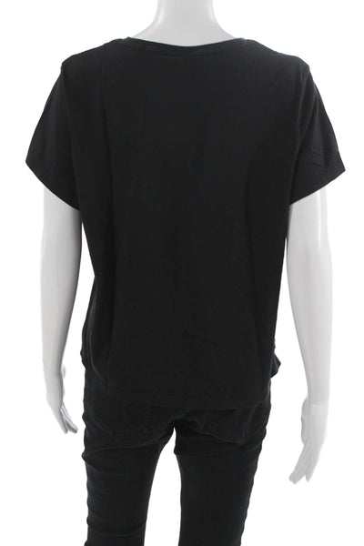 Bombas Women Basic Black Pima Cotton T-Shirt Short Sleeve Round Neck Size L